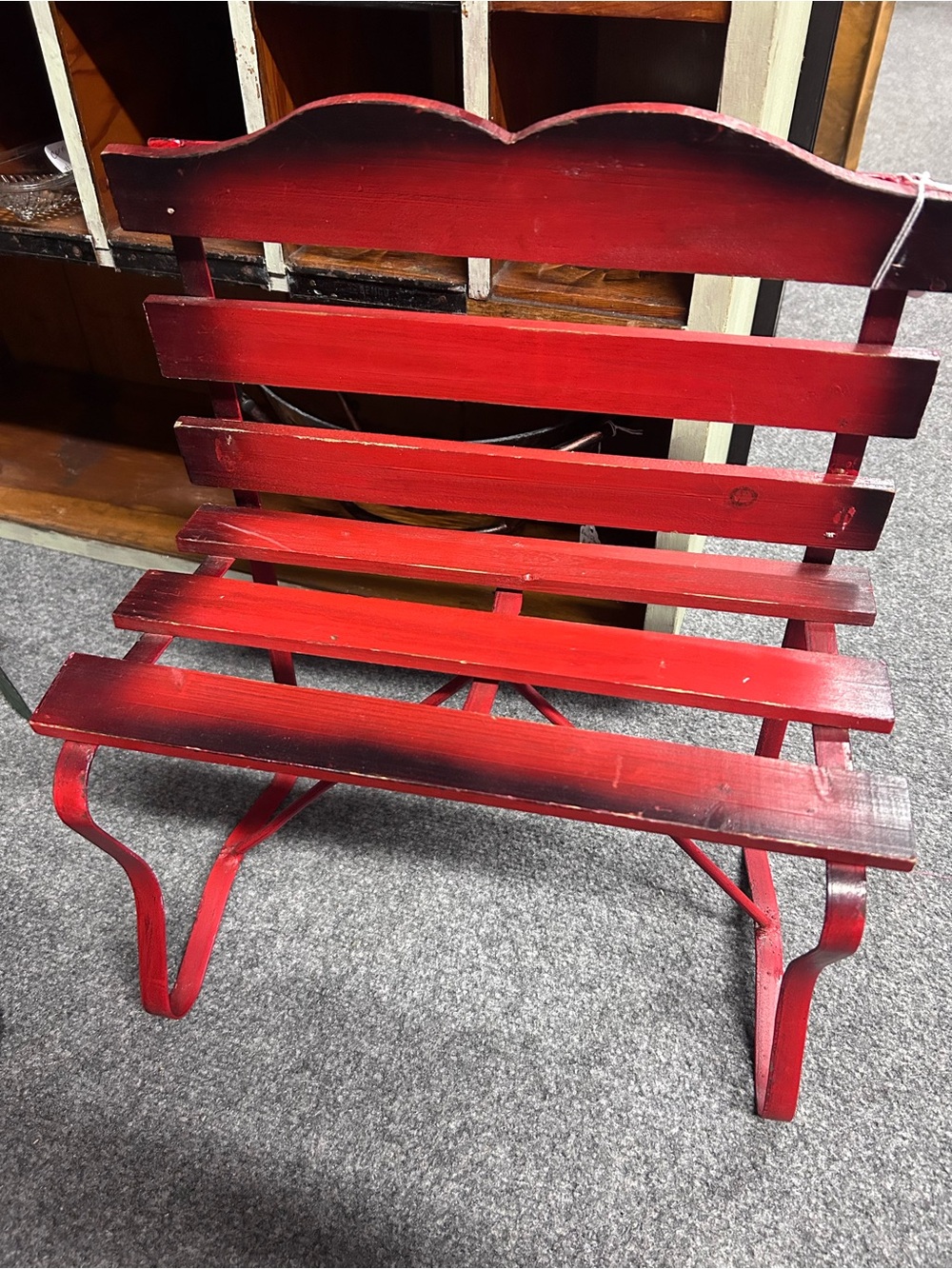 Red Wooden Slatted Bench/perfect for dolls or to use for display